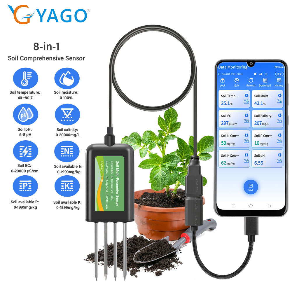 Precision Farming Smart Agriculture - YAGO土壌センサー8 in 1 農業用pH EC水分NPKテスター Android/HarmonyOS