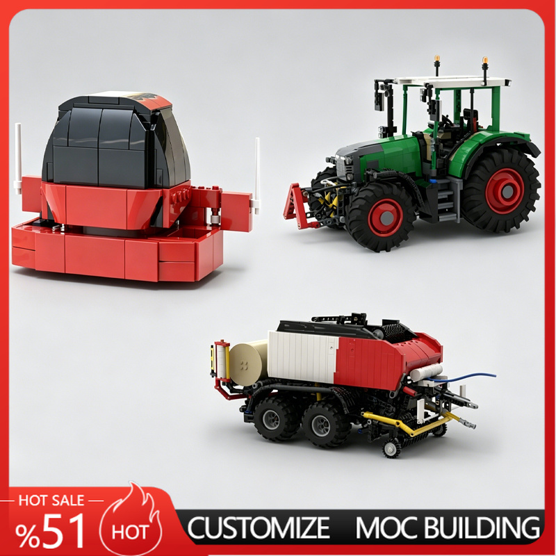 Agriculture Farming Certificate - 新しいグリーンファームトラクターと赤いベーラートレーラーMOCモデル農業車両DIY組み立て教育玩具誕生日フェスティバルギフト